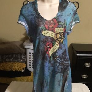 Ladies XL knit hoodie sleeveless bluish in color